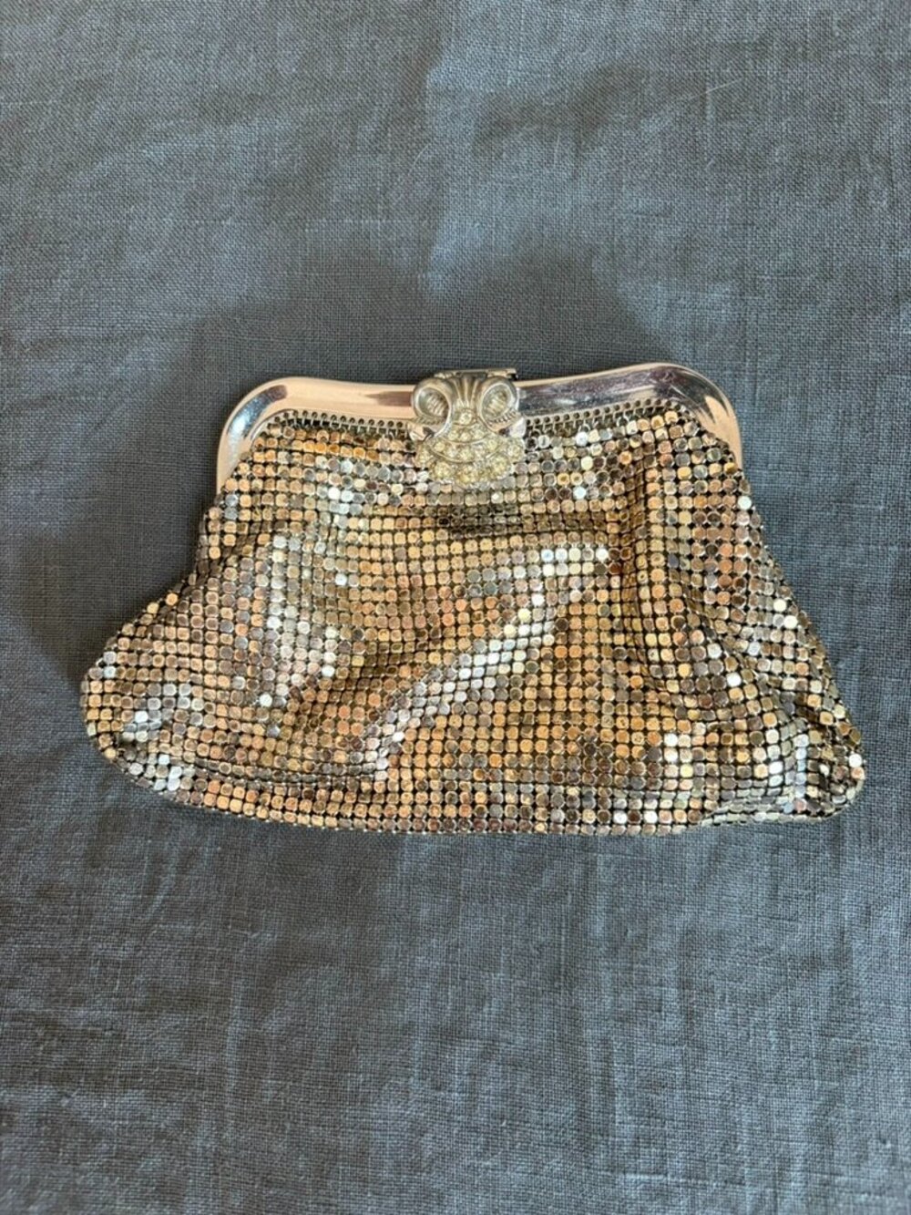 Vintage 1930s Whiting & Davis silver-tone mesh evening bag rhinestone clasp